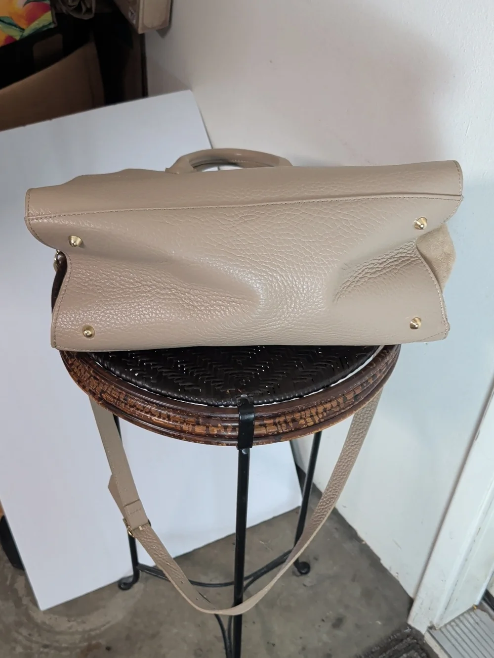 Anna Paola Riva Leather Suede Handbag Crossbody Taupe Made In Italy Satchel
